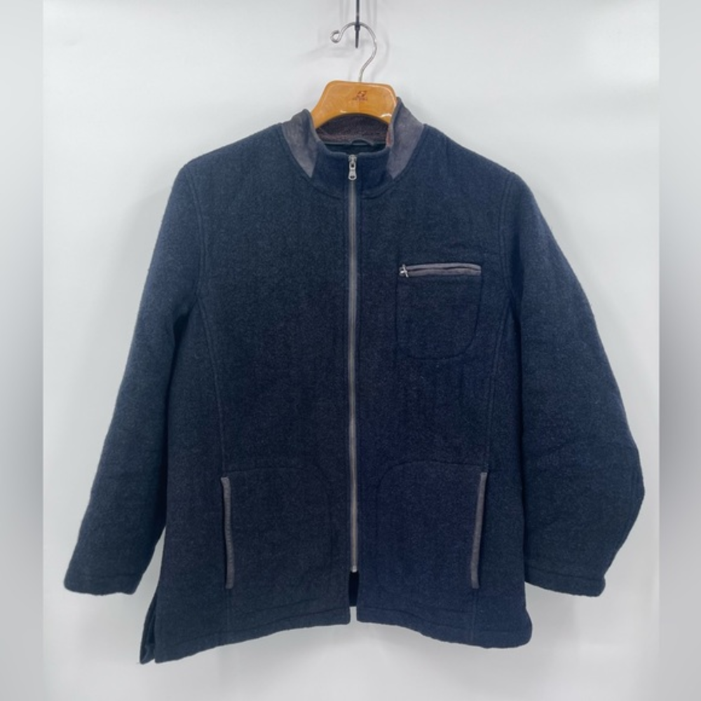 Robert Comstock navy blue wool and rabbit trim coat size large‎